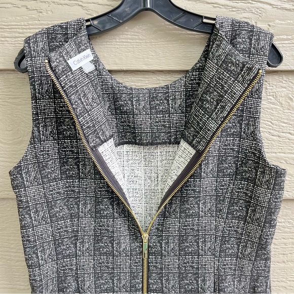 Calvin Klein Dress Sz 12 Black White‎ Plaid Stretch Sheath Dark Academia Career - Picture 7 of 11